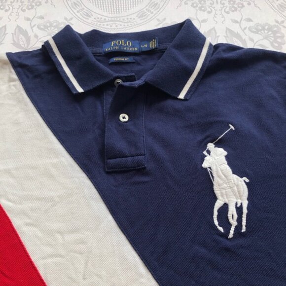 Polo Ralph Lauren Big Pony Rugby Shirt Men’s Size L Red/White/Blue Costomer-Fit - Picture 16 of 16